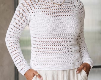 Häkelpullover Muster, Raglan Top im Fensterstich Design (PDF Download)