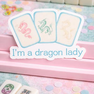 Dragon Lady Mahjong Sticker – Watercolor Tiles (Matte, Glossy, Holographic)