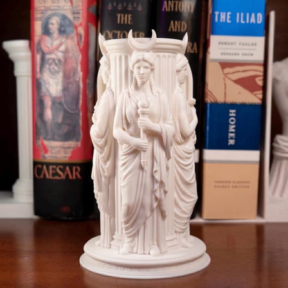 Hecate Statue Devotional Altar Tool | Wall Hanging Goddess Hekate Sculpture | Pagan Wiccan Witchcraft Decor | Wheel of Hecate, Key, Torch