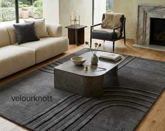 Minimalist Living Room Carpet ,Handmade Tufted Rug, Modern Abstract Gray Rug, Geometric Area Rug, , Custom Rug Decor 6X9  | 5X11 .