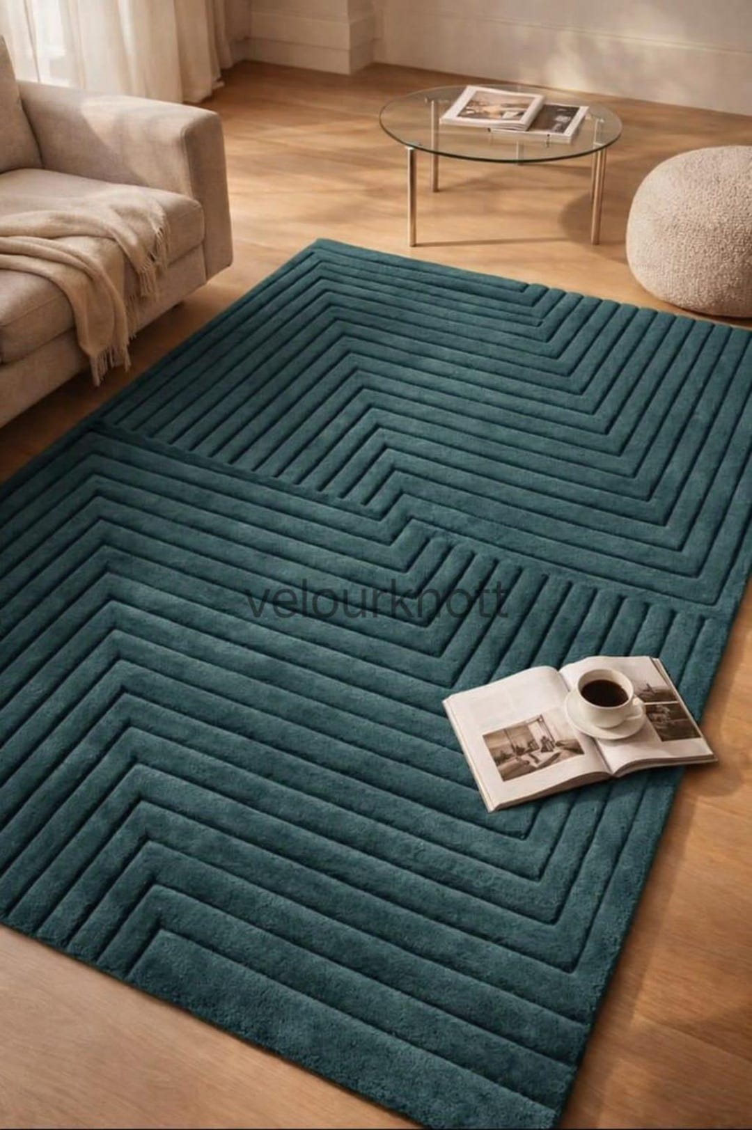 3d Tuffted Rug 8x10teal Geometric 3D Tufted Rug, Modern Handmade Carved Area Rug ...
