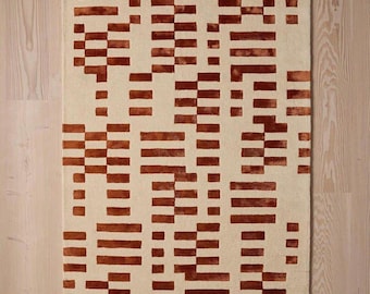 Ręcznie robiony dywan pikowany w stylu Mid-Century Modern | Geometryczny wzór z terakoty | Mały dywan do wystroju domu 7X11 / 5X7.