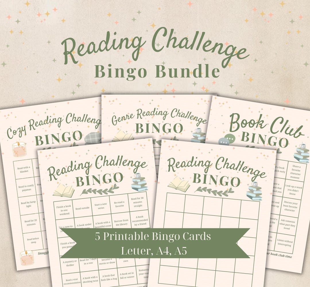 Reading Challenge Bingo Bundle | Printable Book Bingo Cards | Cozy ...