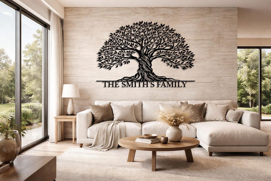Family Tree Metal Wall Art: Personalized Name Sign, Nature Inspired ...