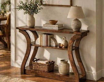 Modern 3-Tier Console Table, Curved Leg Entryway Sofa Hallway Table