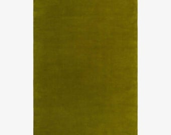 Tappeto scolpito verde annodato a mano, tappeto moderno in lana dalla forma organica, complemento d'arredo personalizzato per il soggiorno, tappetino unico, pavimento contemporaneo