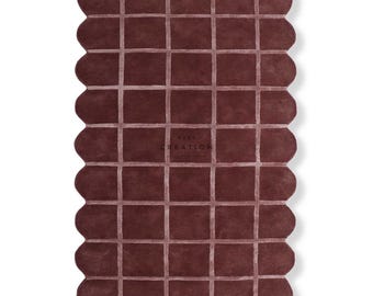 Alfombra de lana tejida a mano, alfombra a cuadros con borde festoneado, alfombra moderna con borde ondulado, alfombra de lujo para dormitorio y sala de estar.