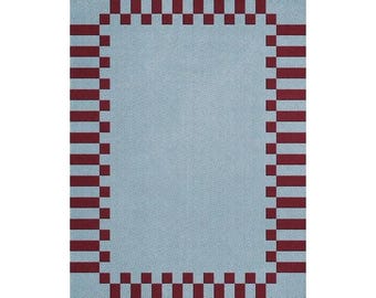 Tappeto moderno annodato a mano / Tappeto con bordo blu e rosso / Tappeto da soggiorno contemporaneo / Effetto lana morbida di alta qualità / Tappeto di dimensioni personalizzate
