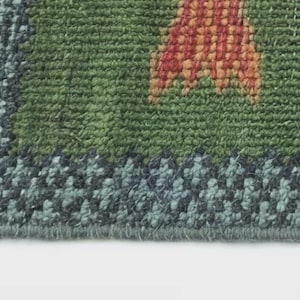 Koi Fish Runner Rug: Green Colorful Carpet Handmade Wool Area Rug image 7