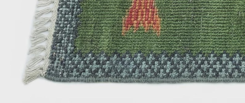 Koi Fish Runner Rug: Green Colorful Carpet Handmade Wool Area Rug image 7