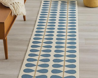 Alfombra tejida a mano, alfombra escandinava azul, alfombra geométrica moderna, alfombra abstracta nórdica, alfombra hecha a mano a medida
