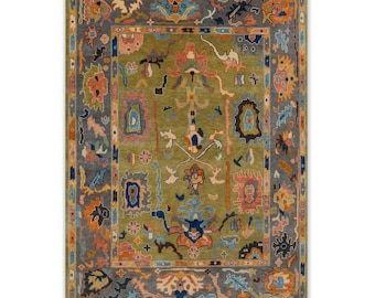 Alfombra Oushak turca vintage anudada a mano / Alfombra de lana hecha a mano / Alfombra tradicional de Anatolia / Alfombra oriental Oushak en tonos pastel descoloridos