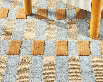 Anthropologie Matilda Goad Blue Handmade Tufted Wool Area Rug For Bedroom Livingroom Office Kitchen Nursery Entryway modern Large Area Rug