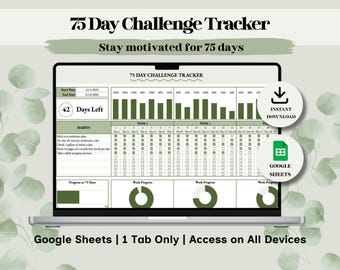 75日間チャレンジトラッカー | Googleスプレッドシート フィットネステンプレート 毎日の習慣トラッカー 健康とウェルネスプランナー 75日間のGoogleスプレッドシート