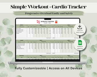 Workout & Cardio Program Tracker | Google Sheets | Workout Progressive Overload Tracking | Simple Fitness Exercise Tracker