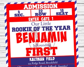Billet de base-ball First Birthday Invitation - Fichier numérique