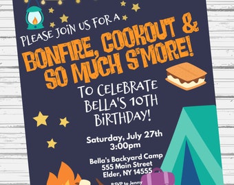 Bonfire Camp Cookout S’mores Invitation d’anniversaire - Imprimé