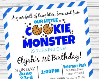 Cookie Monster Sesame Street First Birthday Invitation - Imprimé