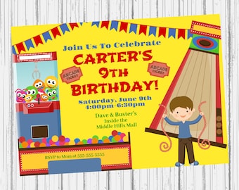 Dave - Busters Arcade Party Birthday Invitation - Imprimé