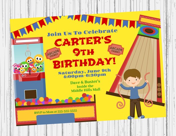 Dave &amp; Busters Arcade Party Birthday Invitation Printed | Etsy
