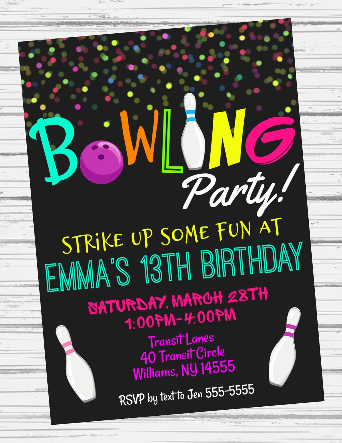 Bowling Birthday Party Invitation Bowling Alley Bday Party Etsy