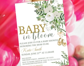 Faire-part de baby shower bébé en fleurs, faire-part de fête de baby shower imprimé, invitations de baby shower de fleurs imprimées