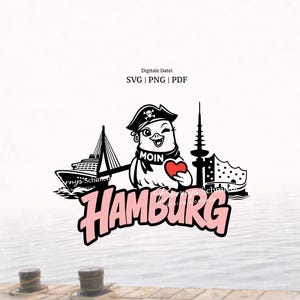 Hamburg Skyline – Pirate Seagull with Heart | Hamburg Skyline | SVG PNG PDF Plotter File