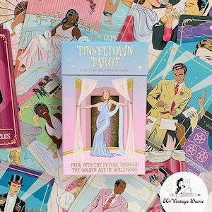 Tinseltown Tarot Card Deck - Author-signed copy - Pink Vintage Hollywood Inspired deck - 78 illustrated cards - 50s Vintage Dame