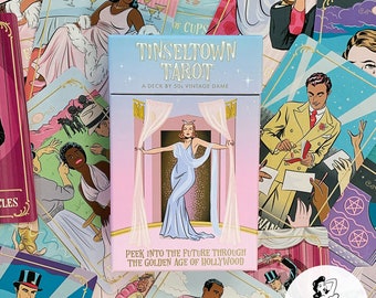 Tinseltown Tarot Card Deck - Author-signed copy - Vintage Hollywood Inspired, 78 illustrated cards, Pink tarot card deck - 50s Vintage Dame