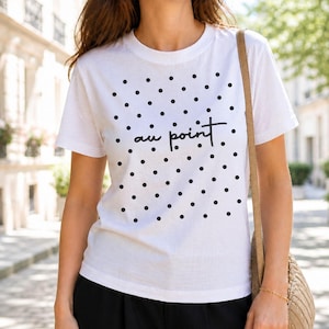 Au Point Damen T-Shirt mit Punkten – Französisches Shirt im Paris Stil, minimalistisches Polka Dot Design, elegantes Sommer Outfit