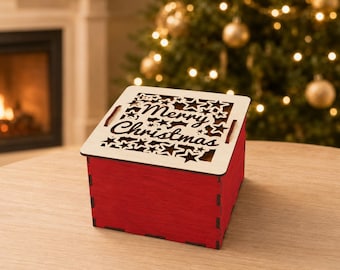Christmas Gift Box SVG Laser Cut File | 11x11x11 cm Wooden Holiday Box Template for 3mm Material | Digital Download