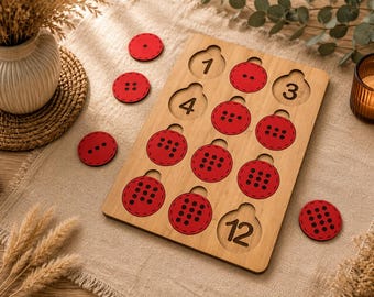 Montessori Counting Puzzle SVG | Wooden Educational Toy | Number Matching Board | Kids Learning Game | Preschool Math Puzzle