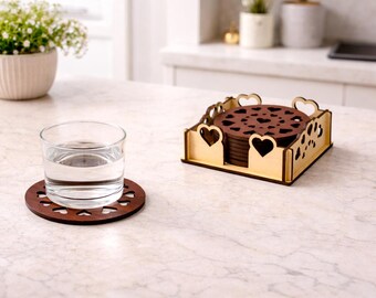 Heart Coaster Set SVG | Laser Cut Plywood Drink Coasters (Digital Download)