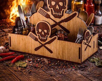 Skull Utensil Holder SVG | Laser Cut Cutlery Organizer Template (Digital Download)