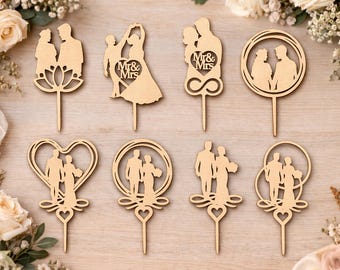 Mr and Mrs Wedding Cake Topper SVG Bundle, Laser Cut Wooden Decor (Digital Download)