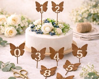 Butterfly Number Cake Toppers | 0-9 Birthday Decor | Laser Cut Plywood SVG (Digital Download)