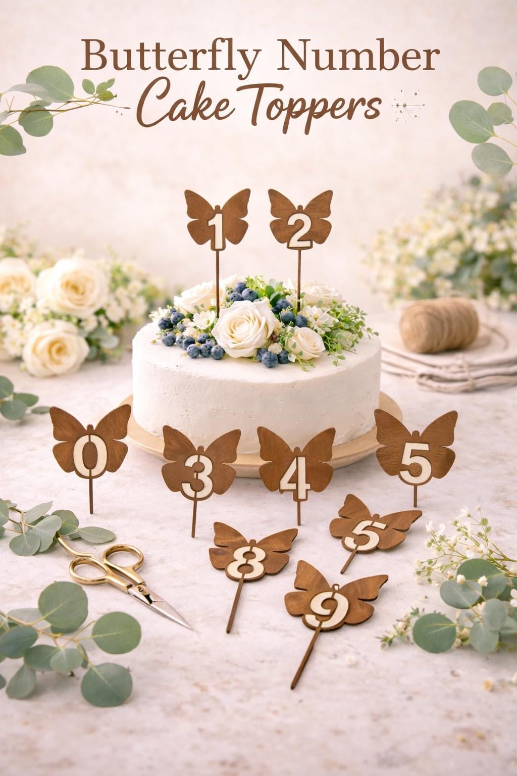 Set Di Topper Per Torta A Forma Di Farfalla - Decorazione Blu E Oro Per Torte E Cupcake