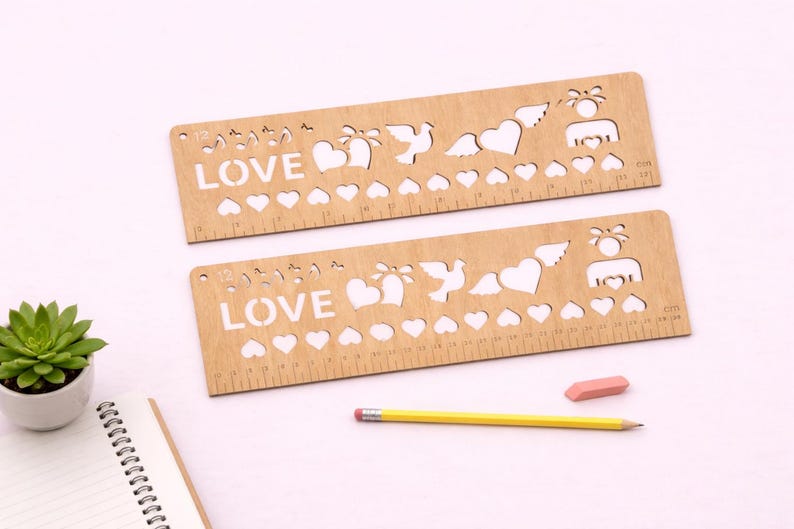 Small Heart Ruler Love Ruler SVG | Laser Cut Plywood Template | Decorative Measuring Tool ...