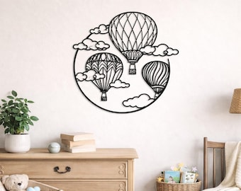 Hot Air Balloon Wall Art SVG | Nursery Decor, Clouds Circle Design (Digital Download)