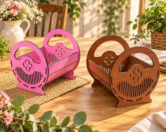 Wooden Basket SVG, Decorative Gift Basket Laser Cut File, Floral Basket SVG, Wooden Storage Basket, 3mm Plywood Basket