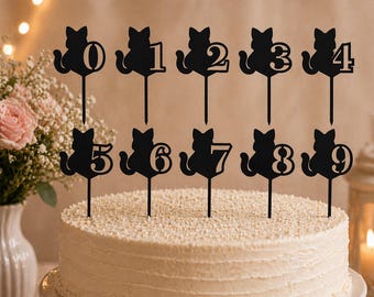 Cat Number Cake Topper SVG Bundle – Kitten Birthday Decor (0-9)
