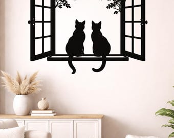 Two Cats Window SVG | Silhouette Wall Art, Farmhouse Decor (Digital Download)