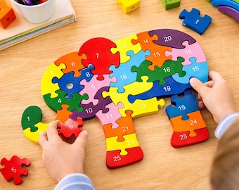 Elephant Number Puzzle SVG | Wooden Kids Puzzle Cut File