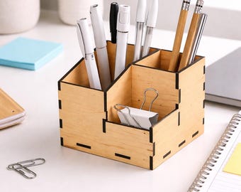 Wooden Desk Organizer SVG | Laser Cut Pen Holder for 3mm Plywood (Digital Download)