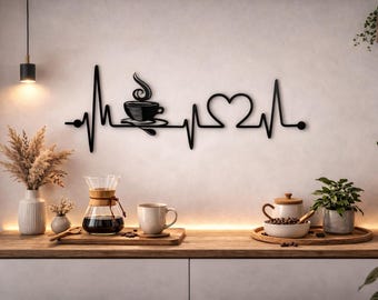 Coffee Heartbeat Wall Art SVG, Steaming Cup EKG Cafe Decor (Digital Download)