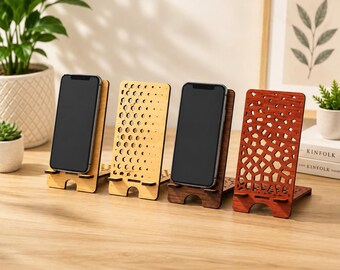 Laser Cut Phone Stand SVG | Wooden Smartphone Holder SVG | Desk Phone Stand Template | Glowforge xTool CNC File | Digital Download