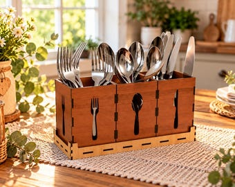 Cutlery Organizer SVG | Wooden Utensil Holder Laser Cut File | Silverware Caddy SVG | 3mm Plywood