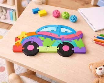 Kids Car Puzzle SVG, Montessori Wooden Toy Laser Cut File (Digital Download)