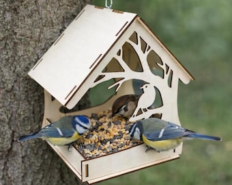 Laser Cut Bird Feeder SVG – Hanging Wooden Birdhouse Template (4mm) (Digital Download)