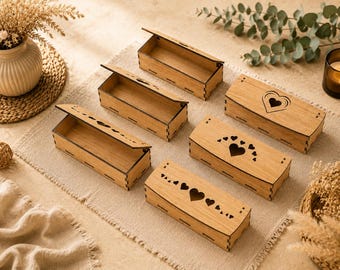 Jewelry Gift Box SVG Bundle 3mm | Wooden Laser Cut Storage Box | Heart Keepsake Box | Sliding Lid Box Files